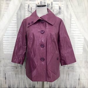 Tribal Size 12 Purple Shimmer Boxy Jacket Button 3/4 Sleeve Collared Pockets